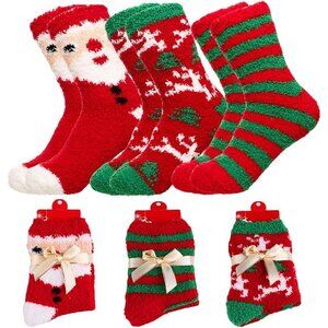 Women Christmas Fuzzy Fluffy Socks - Cozy Warm Slipper Bed Socks For Xmas Gift